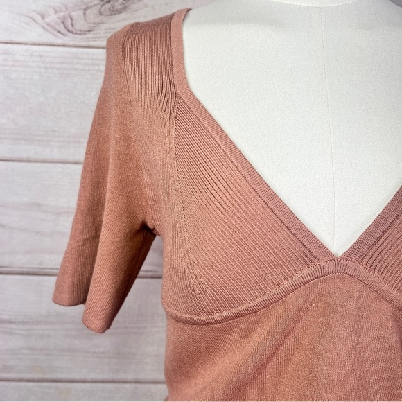 Intimately Free People Teagan Swit Short Sleeve Sweater Top V-Neck Sz L - Picture 6 of 7